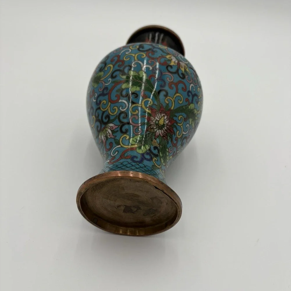 Vintage Mid‎ 19th Century Chinese Cloisonné Vase Multicolor Intricate Design 8